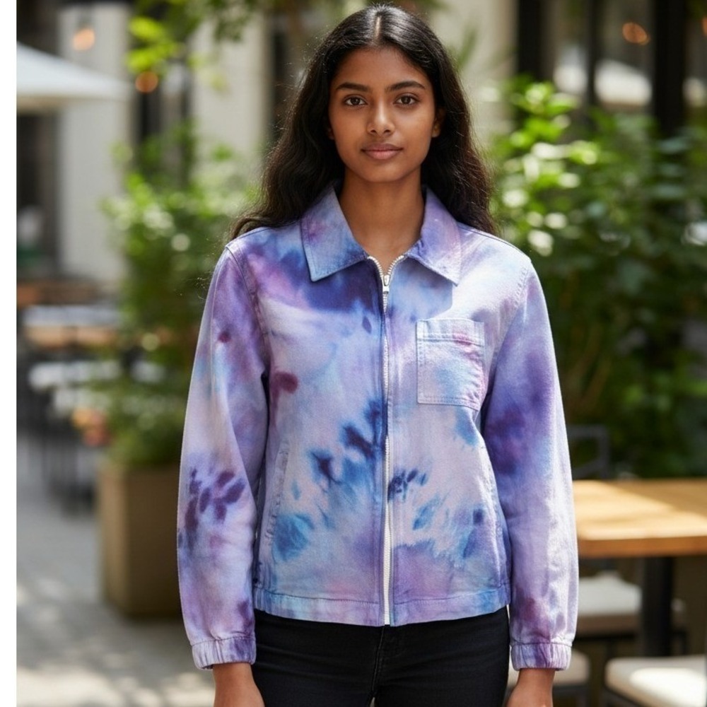 Kelleydeeee OG Womens Purple Tie Dye Zip Up Utility Jacket Size M 8 Cotton Blend